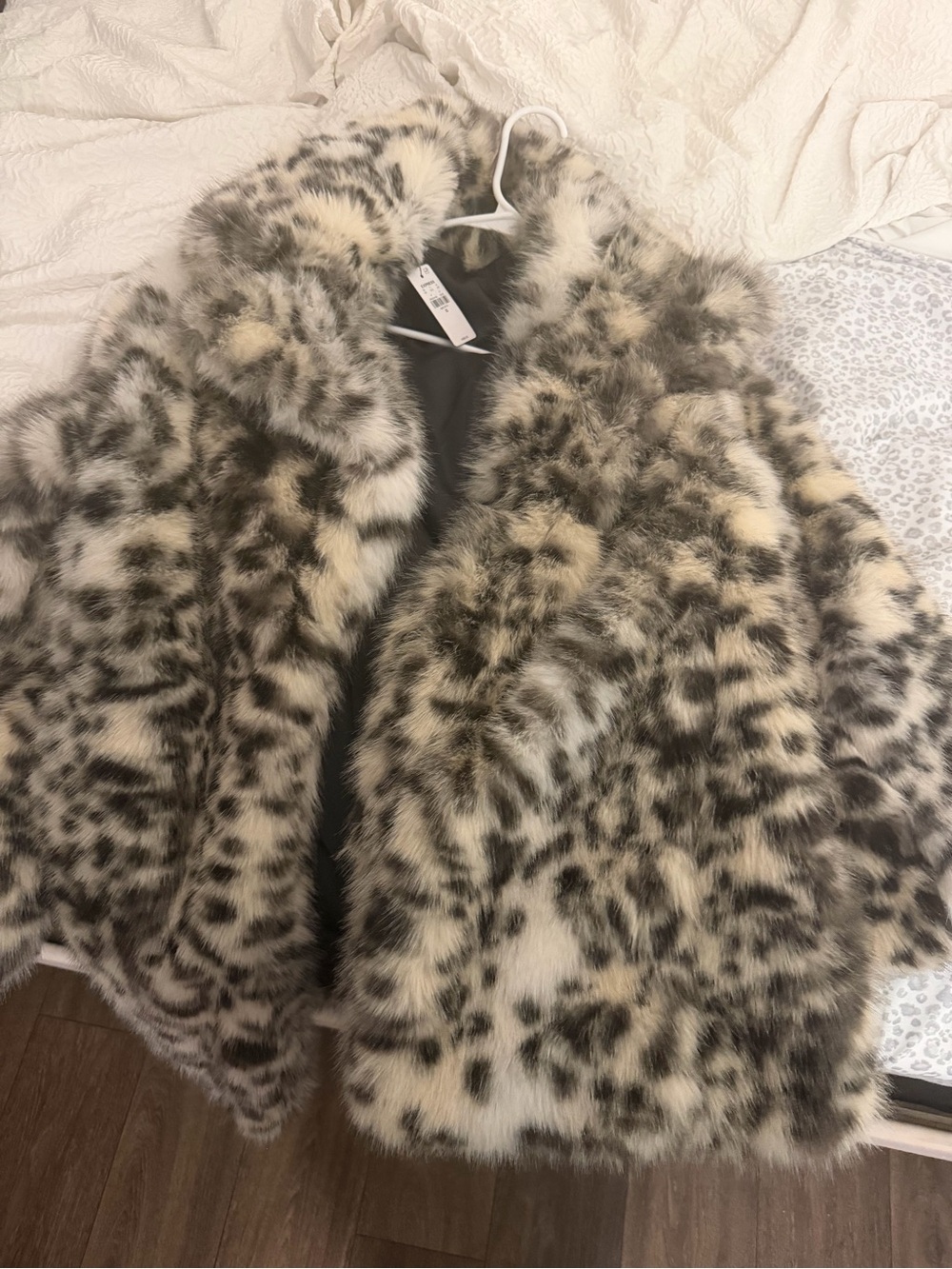 Express Faux Fur Trim Jacket in Black and Taupe
